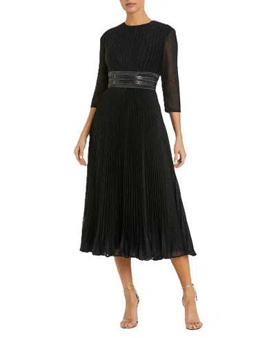 Mac Duggal Shimmering 3/4 Sleeve A-line Midi Dress In Black