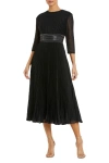 Mac Duggal Shimmering 3/4 Sleeve A-line Midi Dress In Black