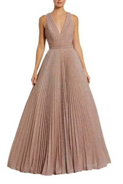 Mac Duggal Shimmering Georgette Pleated Sleeveless Gown In Rose Gold