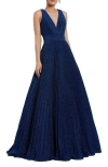 Mac Duggal Shimmering Georgette Pleated Sleeveless Gown In Royal