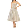 Mac Duggal Womens Iridescent Midi Cocktail And Party Dress In Oyster