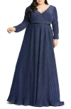 Mac Duggal 48892 Fabulouss Long Sleeve Plus Size Prom Dress In Blue