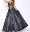 Mac Duggal Shiny Taffeta Fit And Flare Ball Gown - Plus In Black/nude In Multi