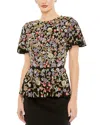 Mac Duggal Floral Embellished Butterfly Sleeve Top In Multi