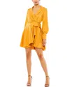 Mac Duggal Pleated High Low Short Wrap Dress