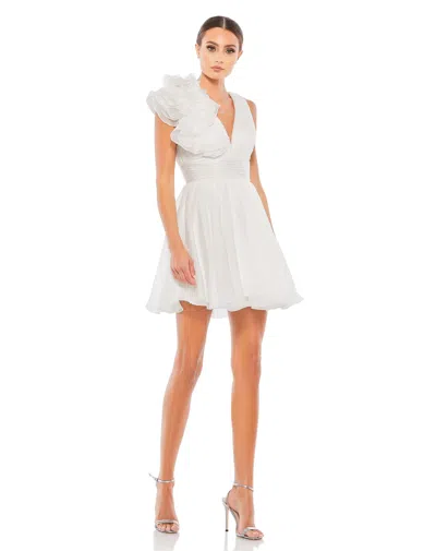 MAC DUGGAL SHORT RUFFLE V NECK A LINE COCKTAIL DRESS