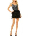 Mac Duggal Sleeveless Sequin Dress With Feather Skirt In Black