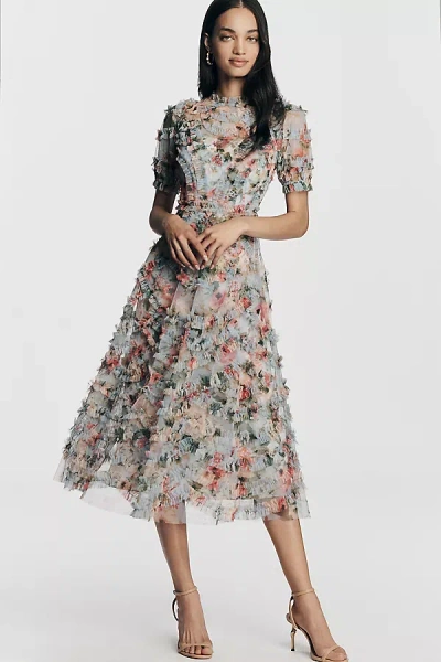 Mac Duggal Short-sleeve A-line Midi Dress In Multi