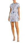 Mac Duggal Women's Short Sleeve Fitted Floral Mini Dress In Blue Multi