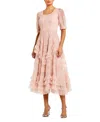 Mac Duggal Short Sleeve Mesh Mirco Ruffle Midi Dress In Porcelain