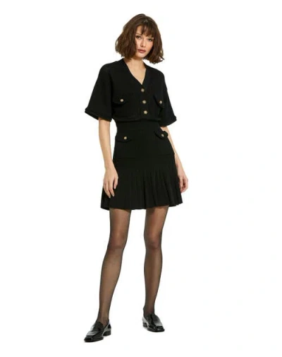 Mac Duggal Short Sleeve Pleated Hem Detail Button Up Sweater Dress In Black