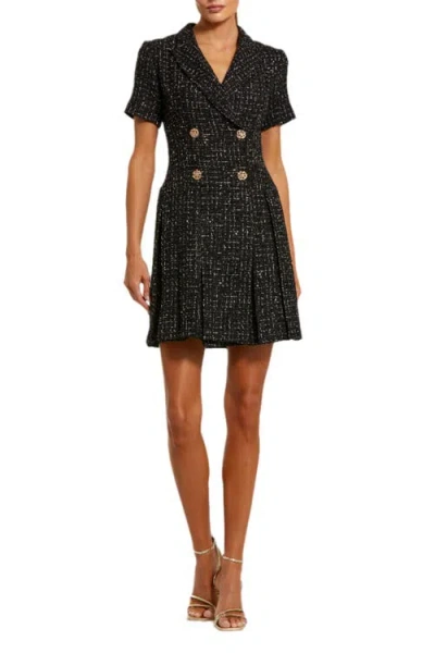 Mac Duggal Short Sleeve V-neck Tweed Blazer Mini Dress In Black