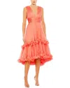 Mac Duggal Sleeveless Deep V Neck Ruffle Tiered Chiffon Dress In Orange