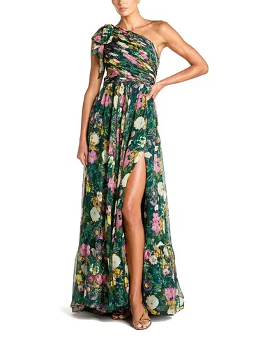 Mac Duggal Floral One-shoulder Cutout Chiffon Evening Gown In Multi
