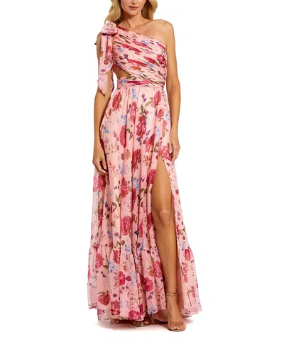 Mac Duggal Side Cut Out One Shoulder Gown In Blush Multi