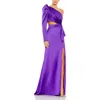 Mac Duggal Side Knot One-sleeve Puff Cutout Evening Dress In Purple
