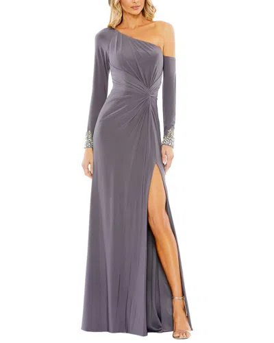 Mac Duggal Side Twist Drop Shoulder Beaded Cuff Gown In Purple