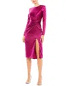 Mac Duggal Side Twist Long Sleeve Satin Midi Dress