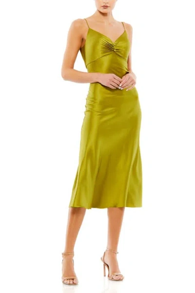 Mac Duggal Spaghetti Strap Charmeuse Slip Dress In Apple Green