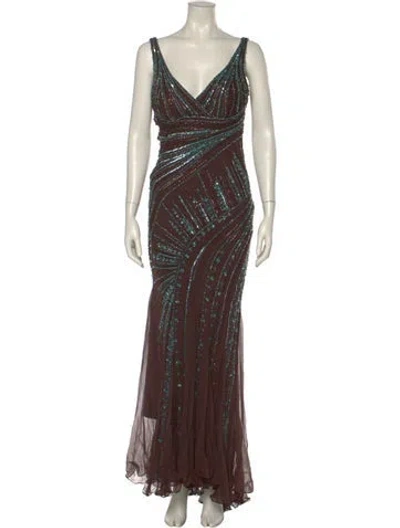 Pre-owned Mac Duggal Silk Long Dress In Brown