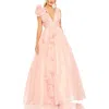 Mac Duggal Single Cascading Ruffle Shoulder V-neck Chiffon Gown