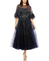 Mac Duggal Sleeve Illusion Neck Formal Dress In Blue