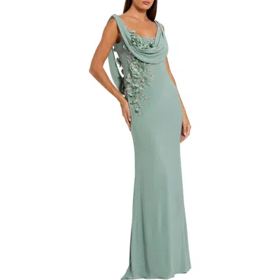 Mac Duggal Sleeveless Jersey Cowl Neck Gown With Beading In Green