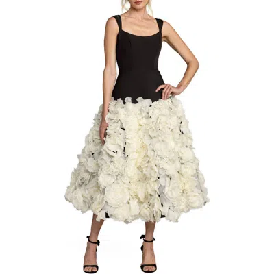 Mac Duggal Sleeveless A Line Crepe Midi Dress With Floral Hem In Multi