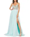 Mac Duggal Jewel Encrusted Thigh High Slit Gown