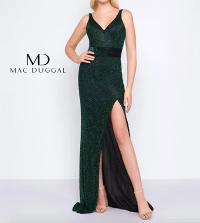 Mac Duggal Sleeveless Beaded Gown In Emerald In Green