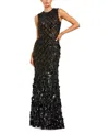 Mac Duggal Sleeveless Beaded Sequin Mesh Mermaid Gown In Black