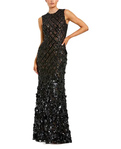 Mac Duggal Sleeveless Beaded Sequin Mesh Mermaid Gown In Black