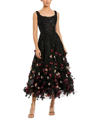 Mac Duggal Sleeveless Beaded With 3d Flowers Midi Dress In Multi