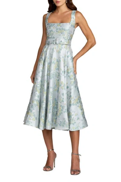 Mac Duggal Sleeveless Belted A-line Midi Dress In Green