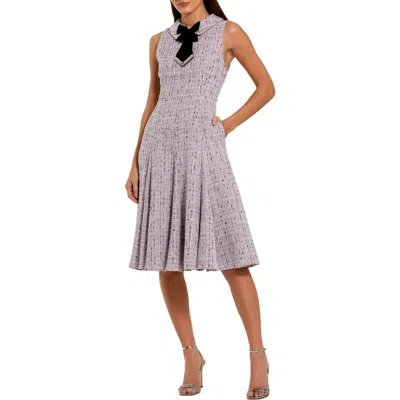 Mac Duggal Sleeveless Boucle A-line Midi Dress With Bow In Purple