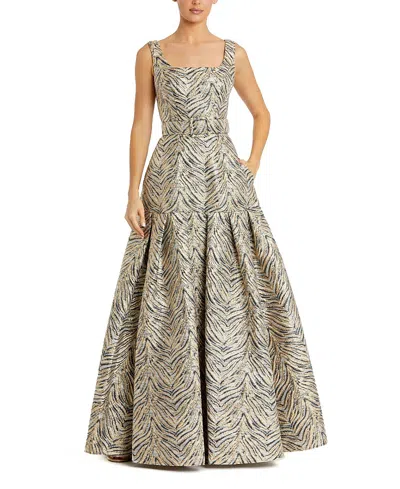 Mac Duggal Sleeveless Brocade Gown With Belt In Multi
