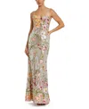 Mac Duggal Sleeveless Bustier Floral Applique Gown In Brown