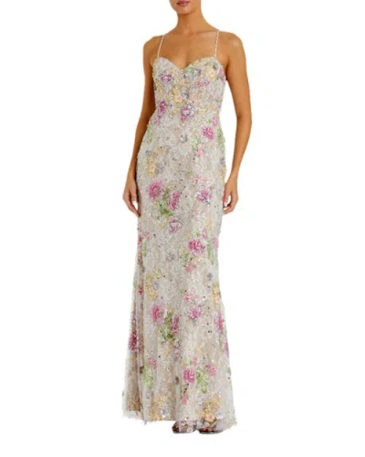 Mac Duggal Sleeveless Bustier Gown Featuring Floral Embellishments And Sweetheart Neckline