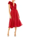 Mac Duggal Empire Rosette Midi Dress In Wine