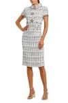 Mac Duggal Sleeveless Collared Bouclé Mini Dress With Pleats