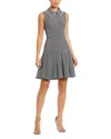 Mac Duggal Sleeveless Collared Boucle Mini Dress With Pleats In Gray