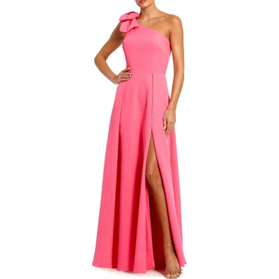 Mac Duggal Sleeveless Crepe Dress With Statement Bow And Thigh-high Slit In Pink