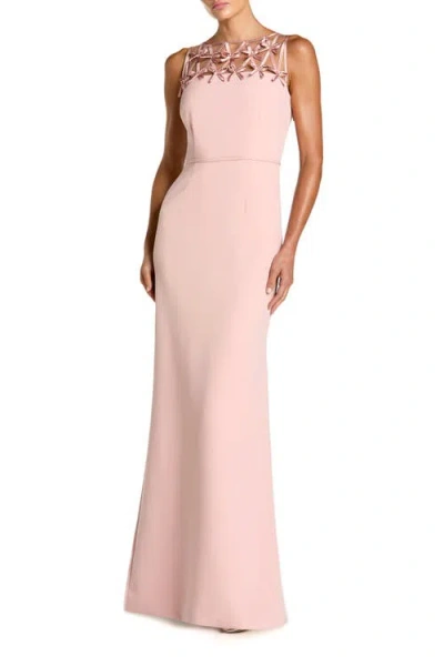 Mac Duggal Sleeveless Crepe Gown With Embellished Bows In Pink
