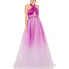 Mac Duggal Halter Cross Neckline Tulle Dress In Purple Ombre