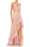 Mac Duggal Ieena High-low Ruffle Gown In Rose Gold
