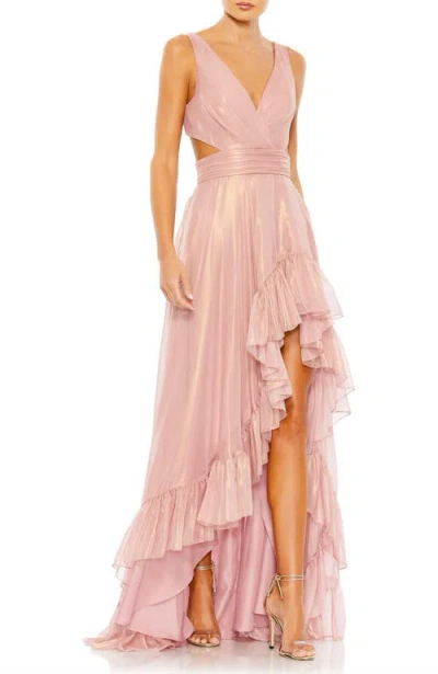 MAC DUGGAL MAC DUGGAL SLEEVELESS CUT OUT HIGH LOW RUFFLE GOWN