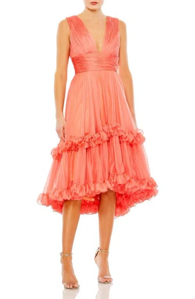 MAC DUGGAL MAC DUGGAL SLEEVELESS DEEP V NECK RUFFLE TIERED CHIFFON DRESS