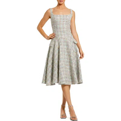 Mac Duggal Sleeveless Drop Waist Boucle Midi Dress In Gray