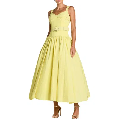 Mac Duggal Sleeveless Faille A-line Midi Dress With Belt In Yellow