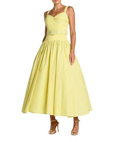 Mac Duggal Sleeveless Faille A-line Midi Dress With Belt In Yellow